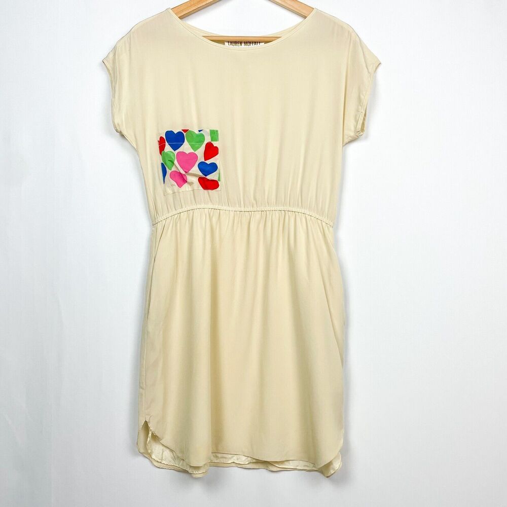 Lauren Moffatt Silk Heart Pocket Dress Size 6 Ivory‎ Cream Blouson Pockets